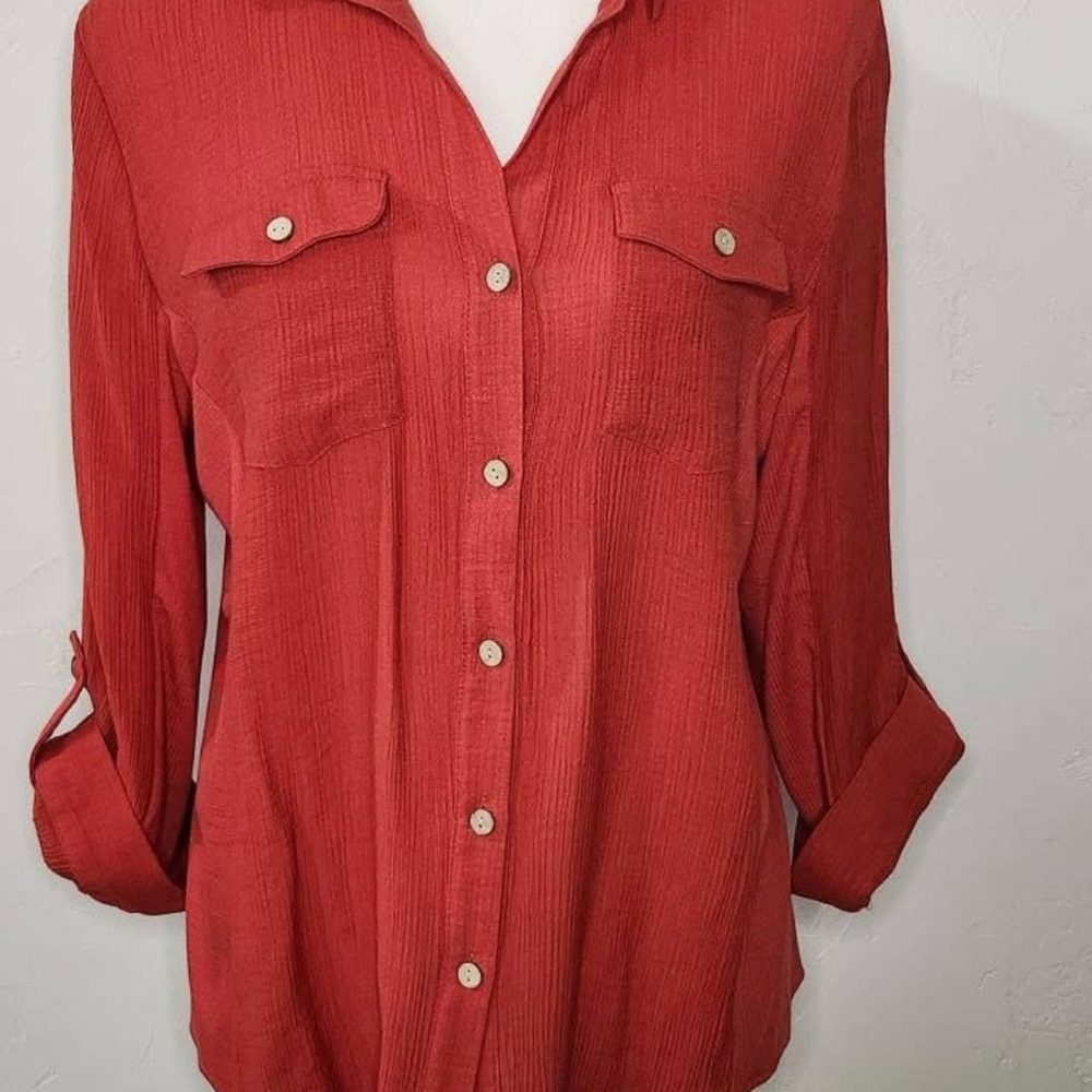 Women's Red Button-Up Top